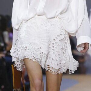 Chloé White Linen Blend Butterfly Lace Mini Skirt